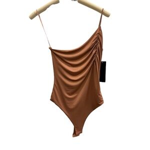 NWT Mono B One Shoulder Ruched Body Suit Bronze